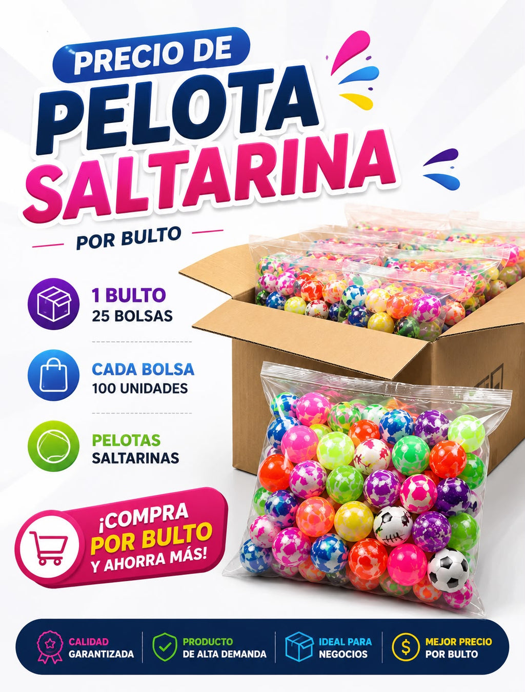 Bulto de Pelotas Locas Saltarinas de 32 mm