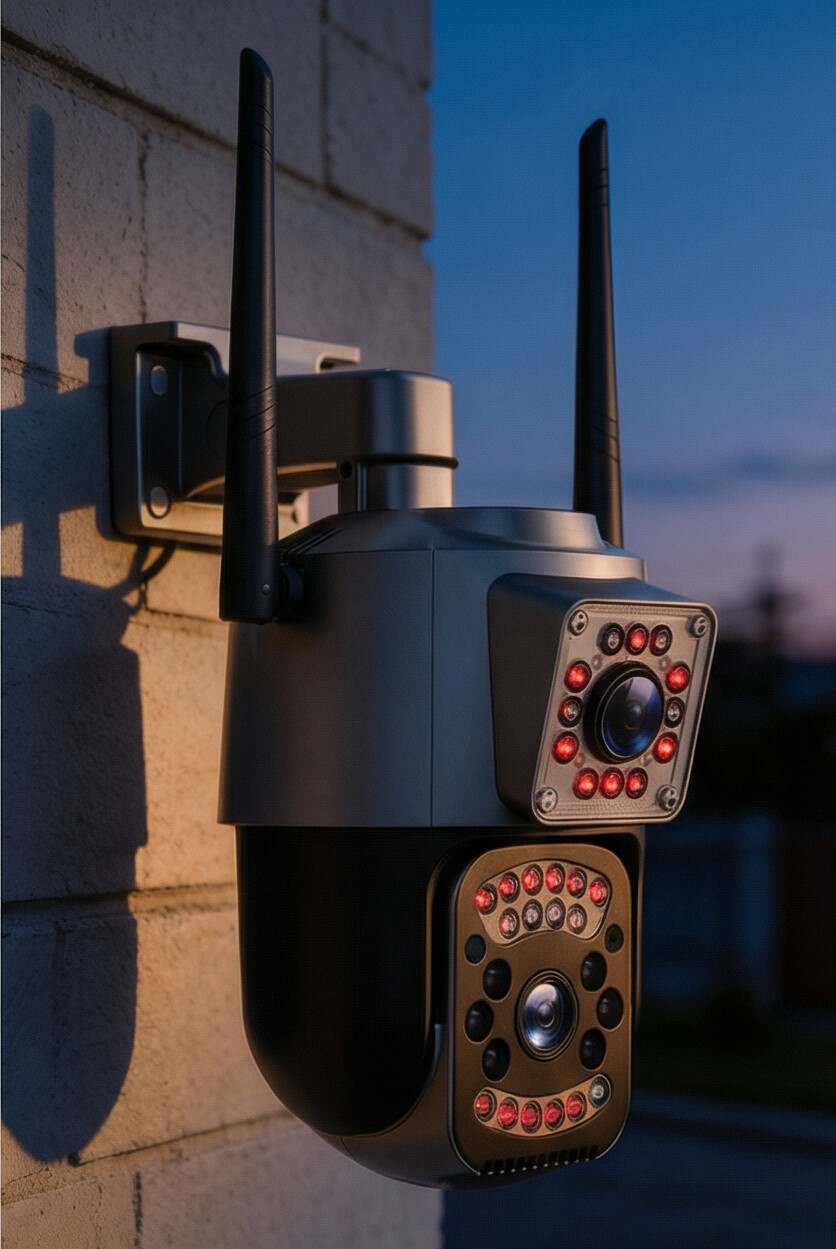 Cámara de Seguridad IP Exterior Doble Lente