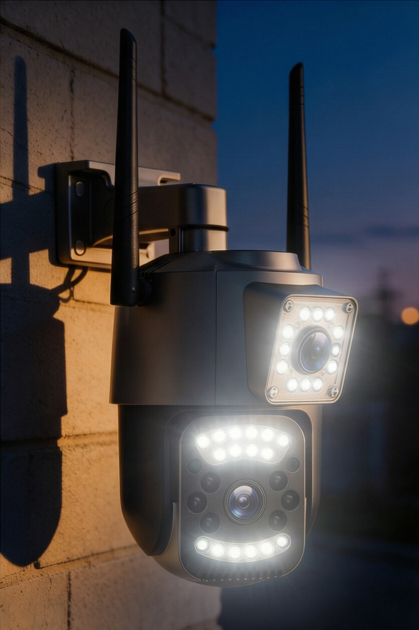 Cámara de Seguridad IP Exterior Doble Lente